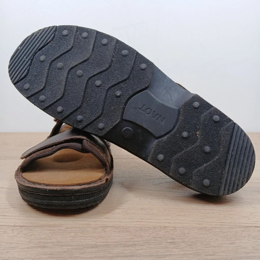 Naot Sandals Mens 12 Brown Leather Three-Strap Adjustable Comfort